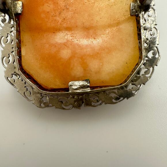 Antique Edwardian 1900s solid 14kt white gold carved shell cameo brooch pendant - Picture 6 of 10
